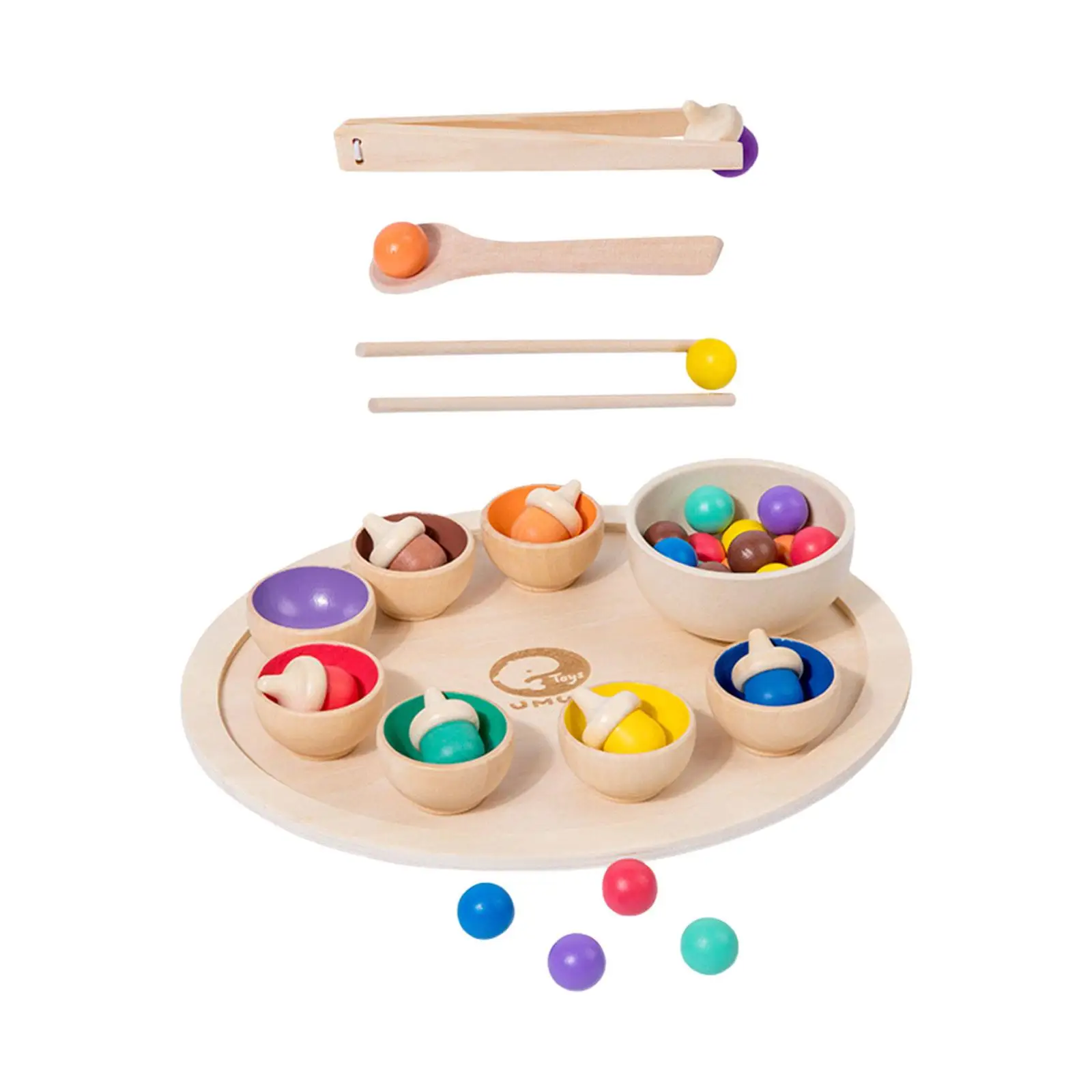 

Wooden Rainbow Toys Color Sorting and Counting Fine Motor Montessori Bowls Toy Balls Matching for 1+ Year Old Baby Kids Children
