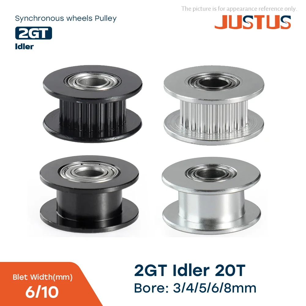 GT2 Idler Pulley 20 Teeth Bore 3mm 4mm 5mm 6mm 8mm with bearings 3D Printer Parts for 2GT Timing Belt Width 6mm 10mm H shape 3d printer accessories timing belt pulley timing pulley