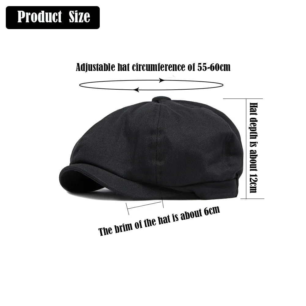 High Quality Retro Newsboy Cap Solid Color Twill Baker Caps Cotton Adjustable Beret Unisex