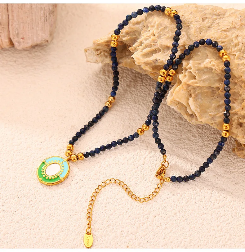 Halskette Set für Mode Frauen Edelstahl bunte Natur Stein kette Perlen Luxus Schmuck Party Hochzeits geschenk – Detail 12