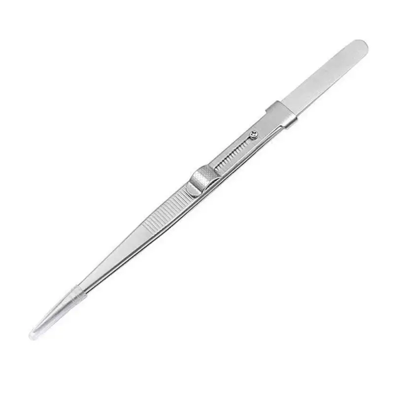Stainless Steel Tweezers Straight End Elbow with Groove Elastic Anti Slip Accessory Set Diamond Jewelry Gemstone Clamping Tool