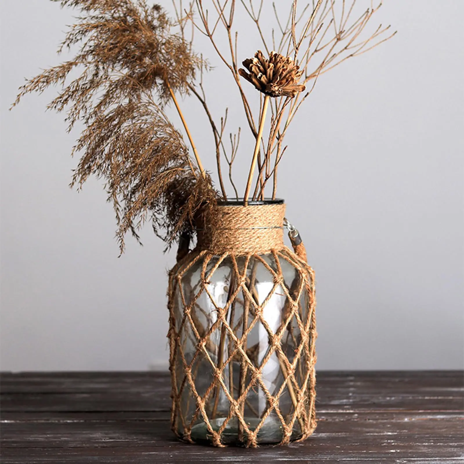 Rustic Hanging Glass Vase Rope Net Dry Flower Glass Vase with Art Hemp Rope Home Transparent Living Room Decor Table Decoration 2
