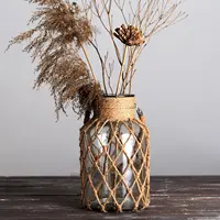 Rustic Hanging Glass Vase Rope Net Dry Flower Glass Vase with Art Hemp Rope Home Transparent Living Room Decor Table Decoration 2