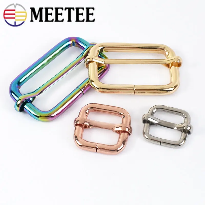 Meetee 5Pcs 13-50mm Metal Pin Buckle Tri-glides Slider Adjuster Clasp Bag Strap Ring Buckles Belt Webbing Hook DIY Accessories