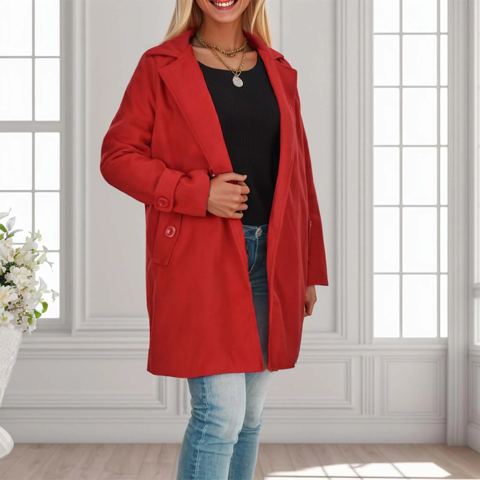 

Женское Полушерстяное пальто, Элегантная куртка на одной пуговице с лацканами, модный тренчкот средней длины, женская верхняя одежда, осенне-зимняя одежда