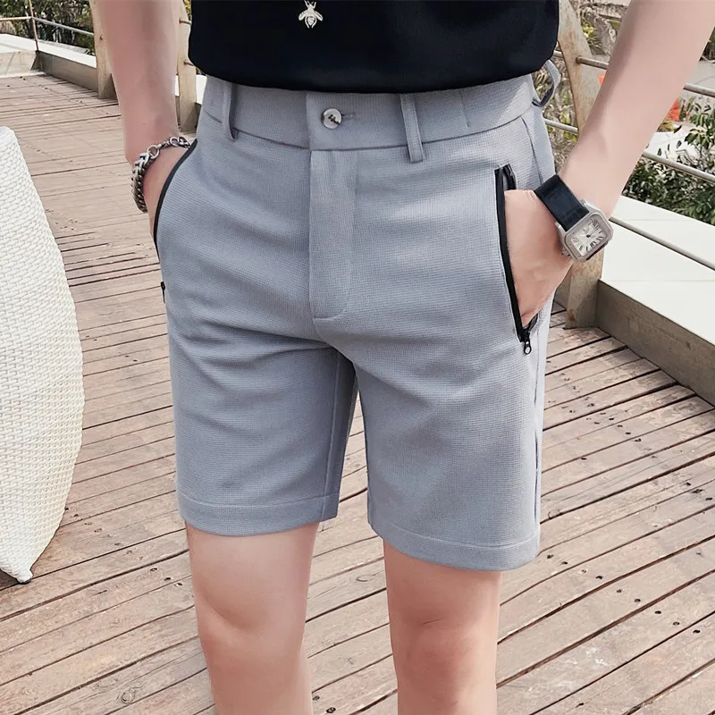 Men's Summer Casual Shorts/Male Slim Fit Fashion Zipper Pockets Versatile Straight Pants Formal Business Casual Suit Short