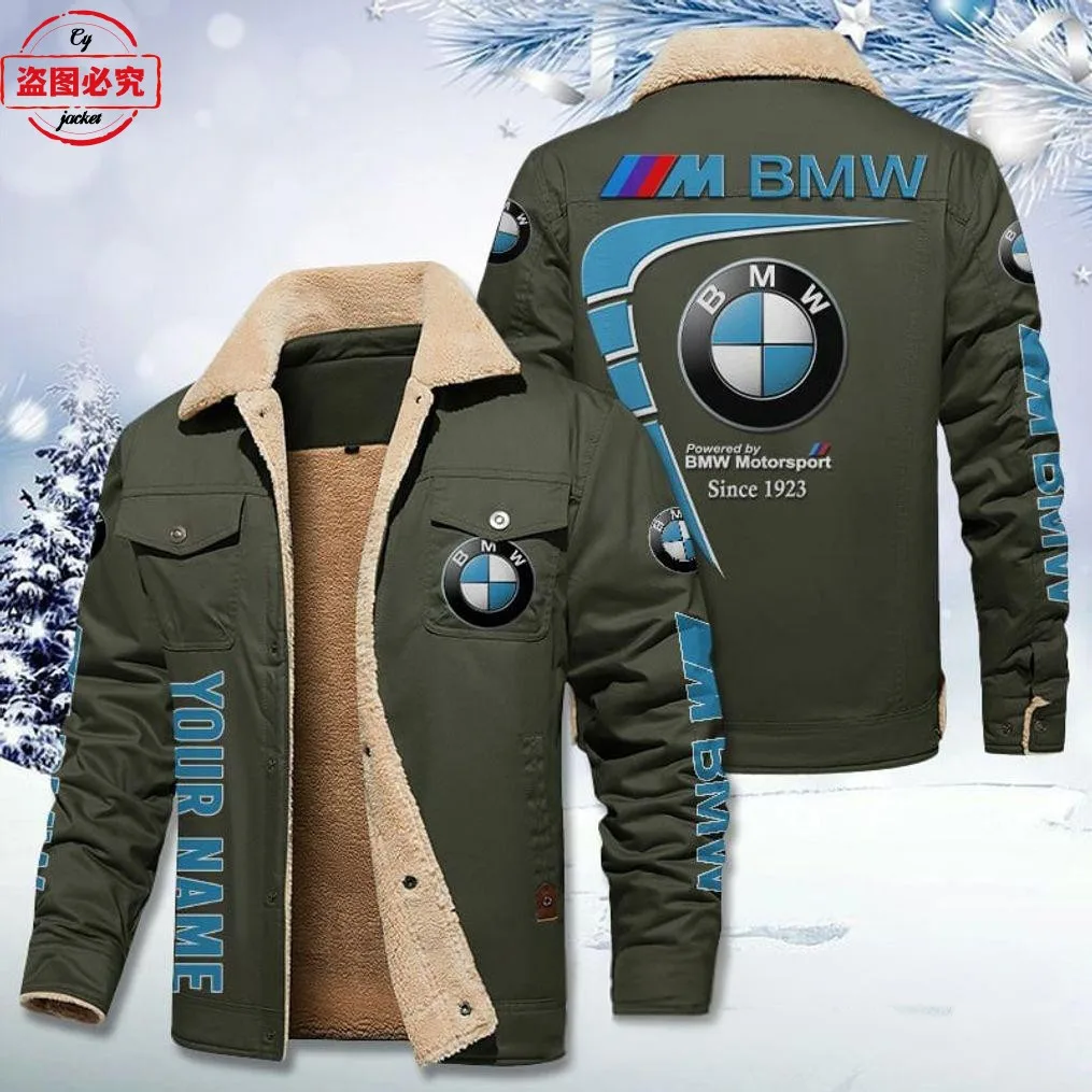 BMW Motorcycle Printed Jacket Stand Collar Men's Plus Velvet Winter Warm Cycling Suit BWM Motors Team Racing Suit Overalls