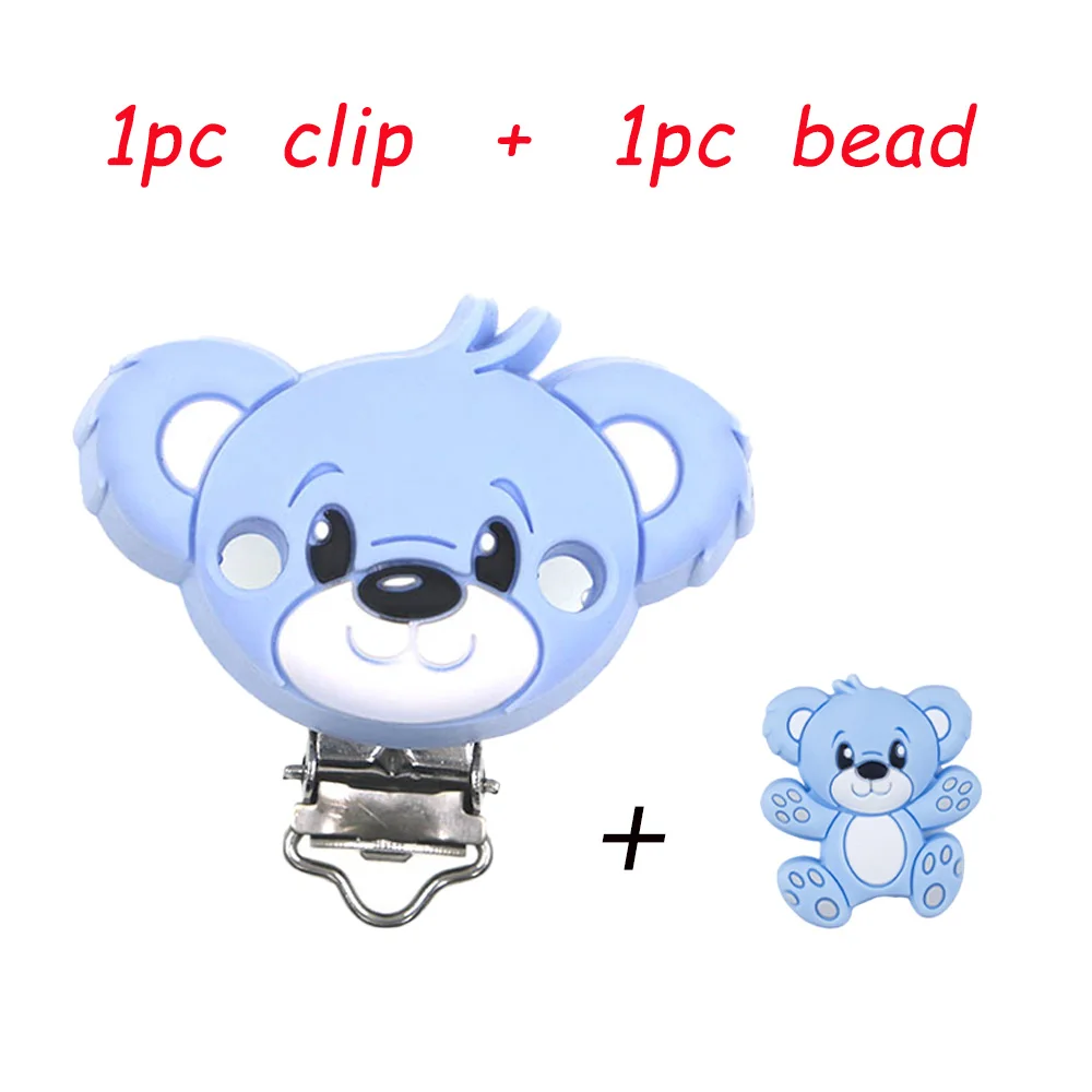 Kovict-Silicone Beads Chupeta Clips, animais dos desenhos animados, Colar de dentição, Food Grade, DIY Cadeia Acessórios, 2pcs por lote