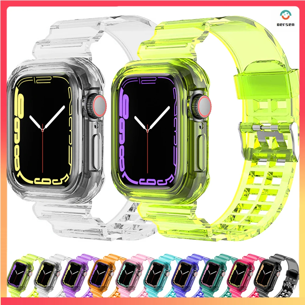 Sport Clear Band + Case For Apple Watch 7 6 Se 5 4 3 2 Transparent