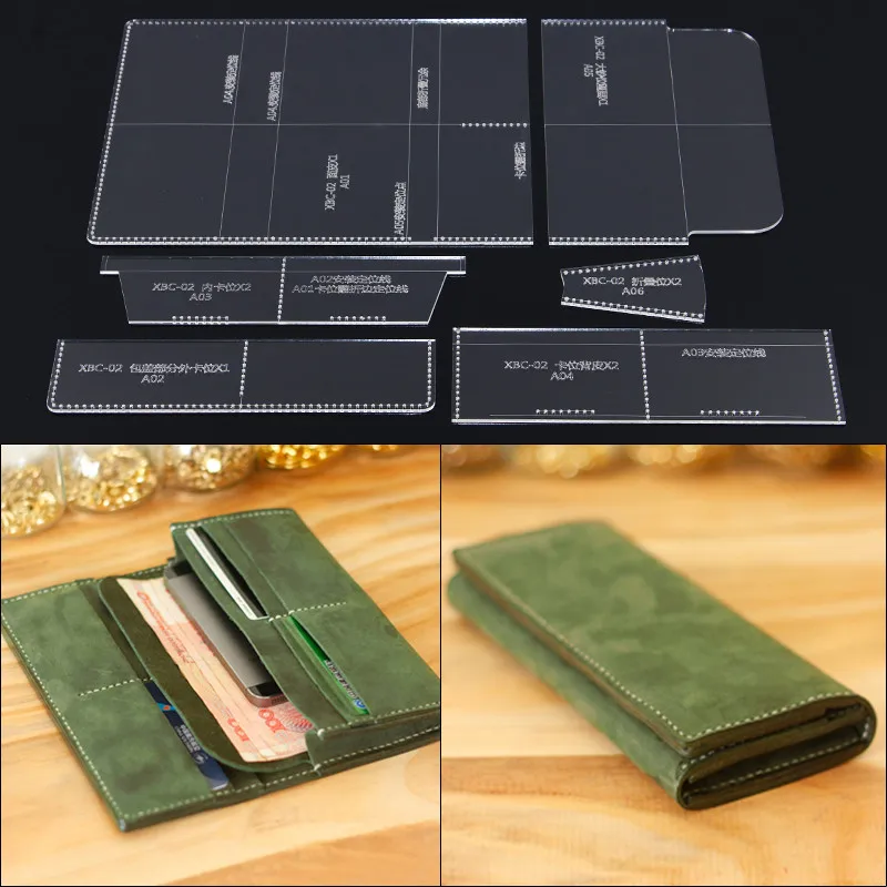 Long wallet edition pattern acrylic durable template handmade leather DIY design wallet edition Leather Tool 1set 20x9x2cm