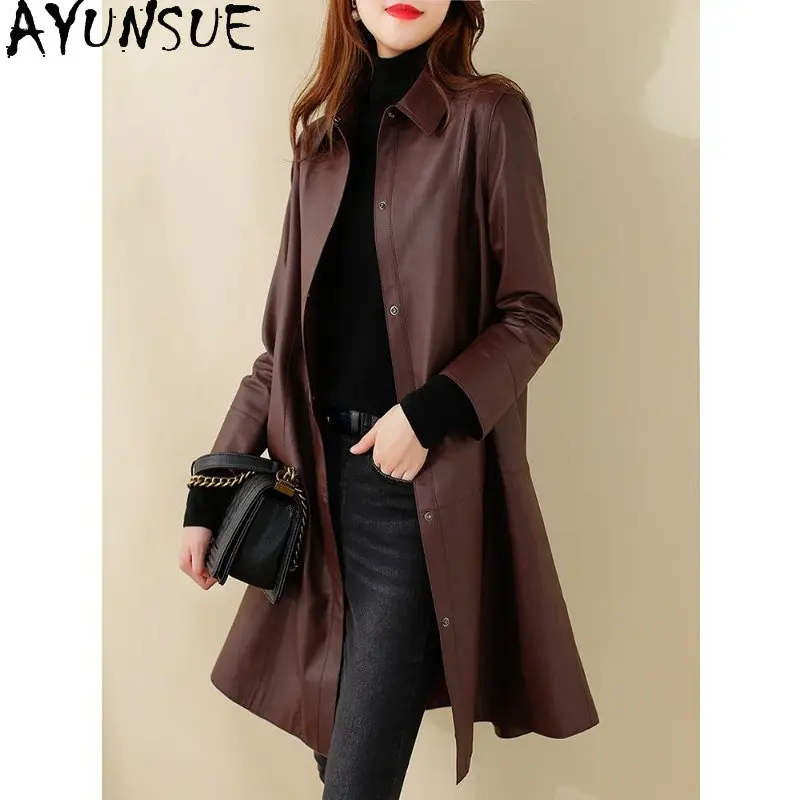 

AYUNSUE Genuine Leather Jacket Women New 2023 Spring Autumn Real Sheepskin Trench Coat for Women Real Leather Jackets Jaquetas