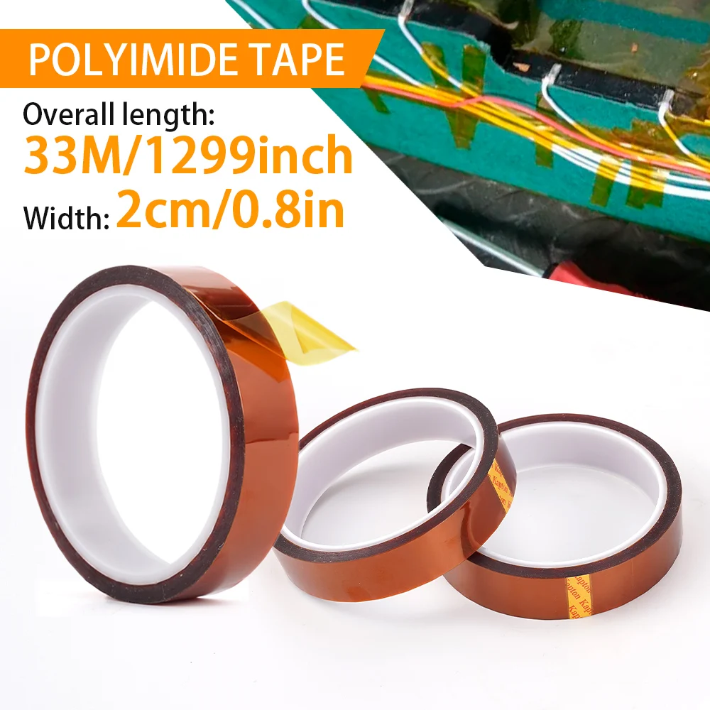 1Roll High Temperature Heat Resistant Polyimide Gummed Adhesive Tape 0.05*20mm*33m for 3D printing Board