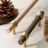 Nouvelles poignées de porte d'armoire en laiton massif et bois de noyer, accessoires de cuisine en bois de hêtre, boutons de tiroir de garde-robe, poignées de meubles 3