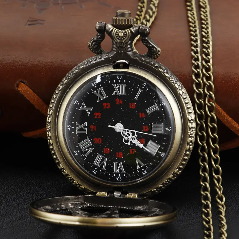 Antique Purple Magic Gem Octagonal Star Quartz Pocket Watch Vintage Fob Chain Necklace Bracelet Pendant Clock Men's Best Gift - Image 3
