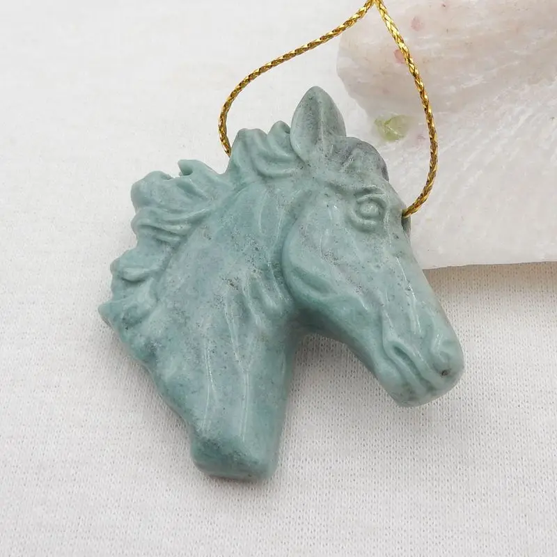 Natural Stone Wave Jasper Carved Horse Head Pendant Bead 42x39x10mm 24g Semiprecious Fashion Jewelry Necklace Accessories