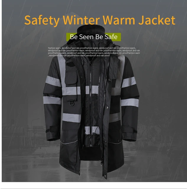 Black High Visibility Reflective Jackets for Men Cold-proof Windproof Light  Waterproof Thickened Winter Safety Jacket Work Wear - AliExpress