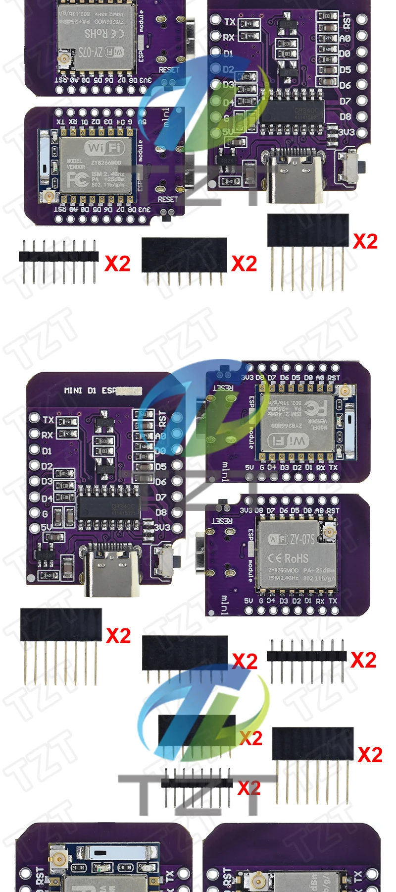 TZT D1 Mini TYPE-C ESP8266 ESP-07/07S CH340G USB D1 Mini WIFI Entwicklungsboard D1 Mini NodeMCU Lua IOT Board 3,3 V mit Pins – Detail 4