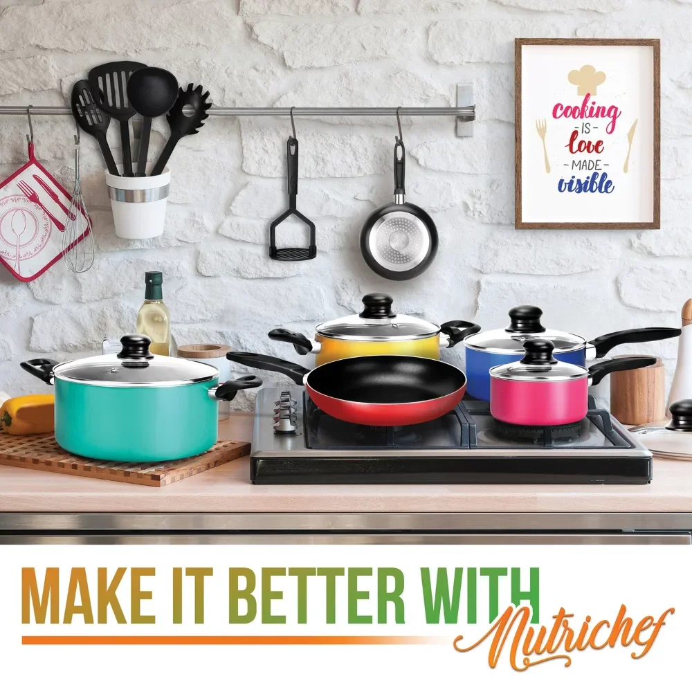 Nutrichef Kitchenware Pots & Pans Set - High-Qualified Basic Kitchen Cookware Set, Non-Stick (20-Piece Set)