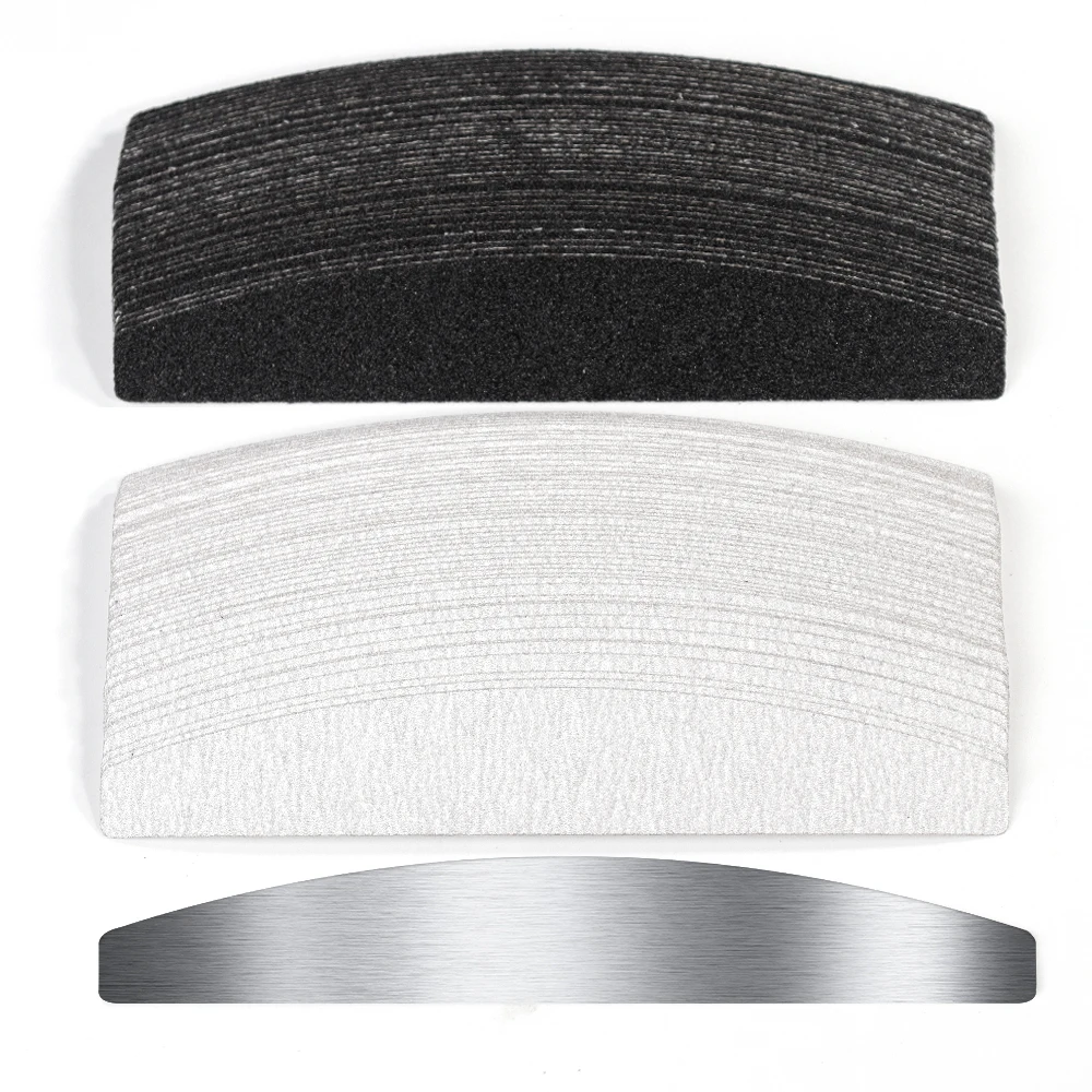 

10PCS Half Moon Nail File 100/180/240 Replacement Sand Paper With Stainless Steel Handle Metal Sanding Files For Profe Manicure