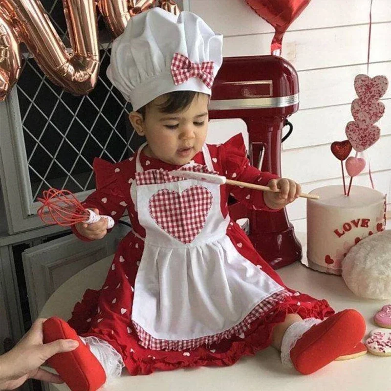 Cute Baby Chef Apron and Hat Set 2 Pcs Infant Kids Cook Costume