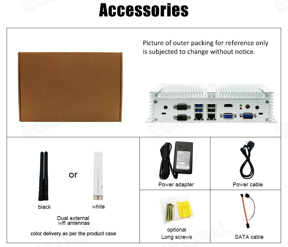 Eglobal Industrial Fanless Mini PC with I5 6300U, I7 10510U, Windows 7/8/10, VPN Router, VGA, HDMI, 4G, WiFi, BT Description Image.