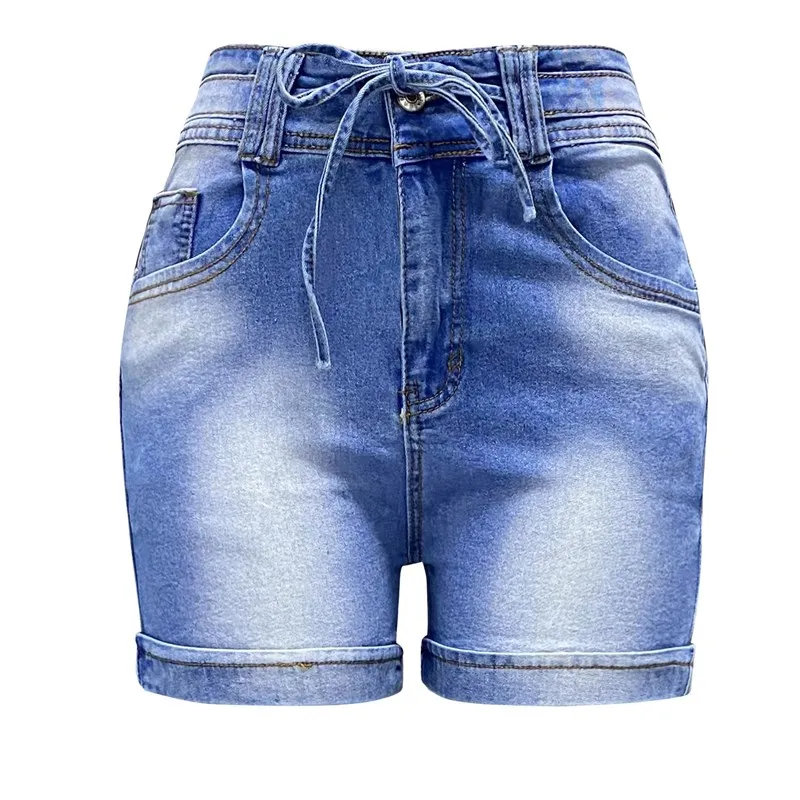 2024 New Casual High Waist Denim Shorts Pocket Zipper Tied Detail Design Above Knee Daily Women's Fashion Skinny Denim Short