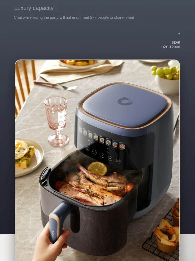 Bear 5L Air Fryer Visual Large Capacity Electric Oven Deep Frying Pan Multi-Function All-in-One Machine Flip-Free Surface 5