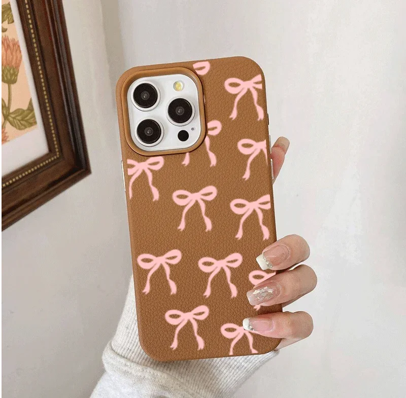 Chic Pink Bowknot Lichee Pattern Phone Case Cover