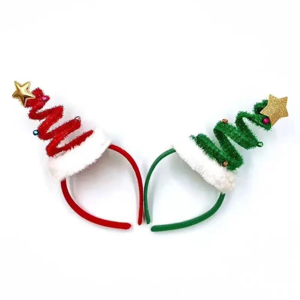 Spring Christmas Headband Fluffy Plush Santa's Hat Christmas Tree Hair Hoop Bells Happy New Year Children Headwear Noel Supplies