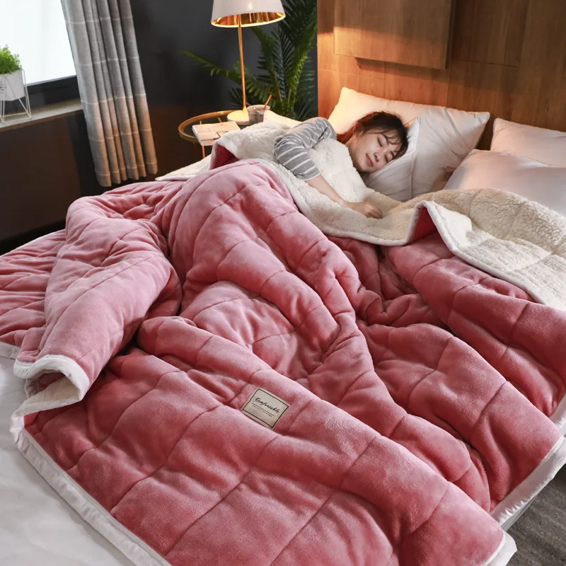 Thickened Blanket Quilt Autumn and Winter Warm Coral Fleece Blanket Nap  Rest Facecloth Cover Blanket Lambswool Bed Linen - AliExpress