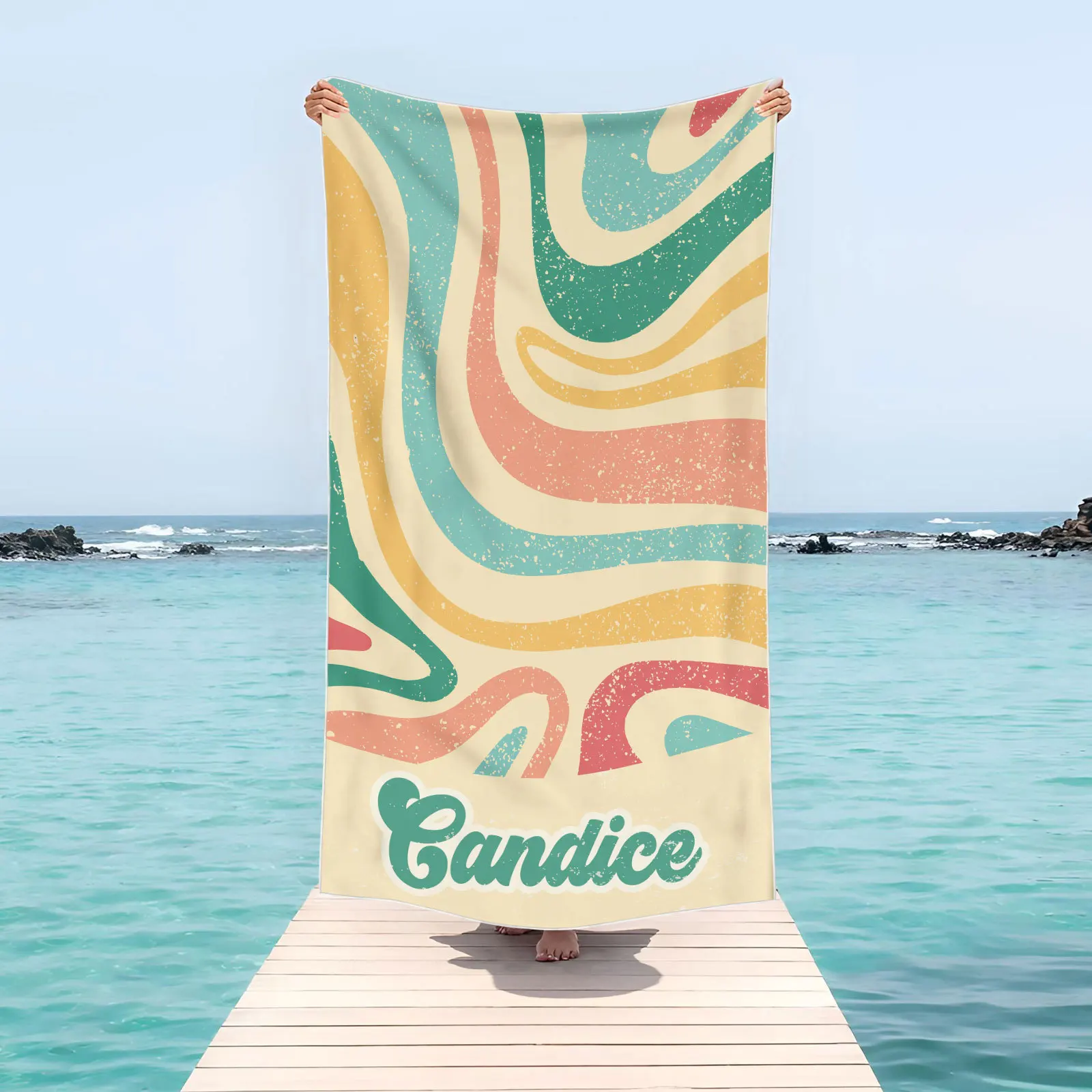 Custom Name Irregular Stripes Beach Towel 1 | Custom Name Irregular Stripes Beach Towel 3