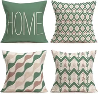Linen Throw Pillowcase Home Green Geometric Wavy Arrow Design Home Decoration Cushion Cover Square Pillowcase 1