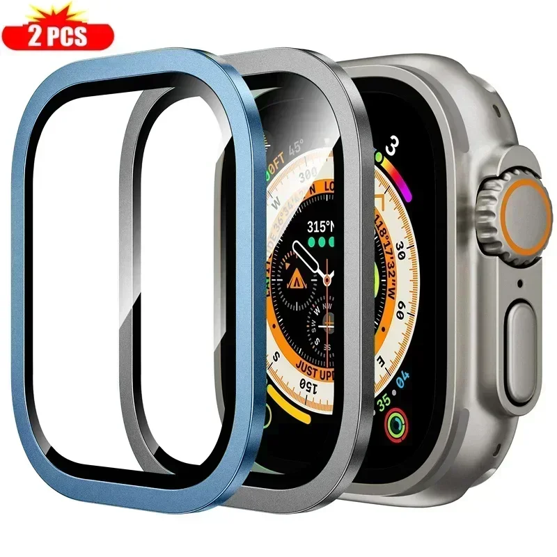 Titanium Metal Tempered Glass Screen Protector for Apple Watch - Anti-Scratch Frame (2-Pack)