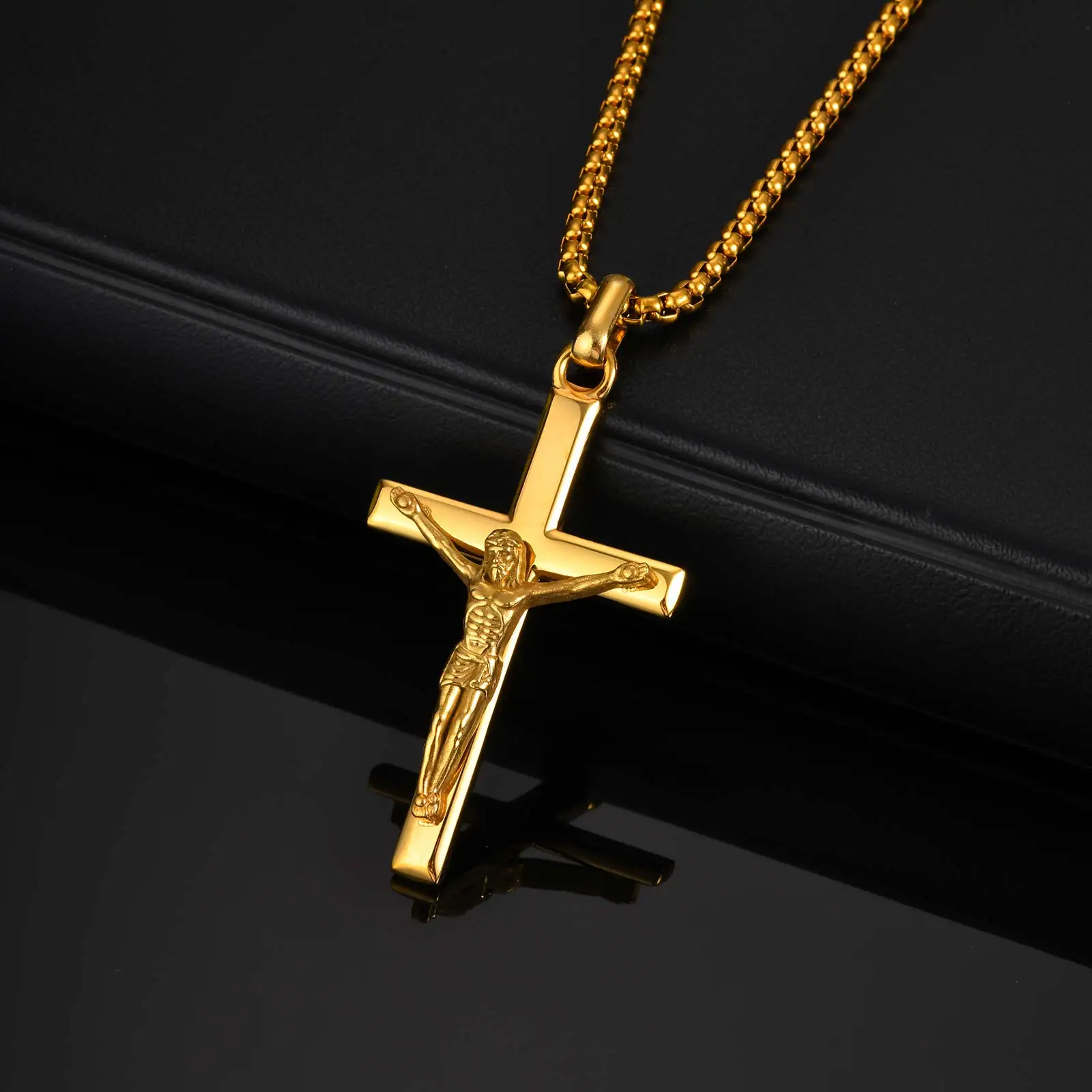 Edelstahl Jesus Kreuz Anhänger Halskette Mode Gold Silber Farbe Christian Halskette Religion Gebet Glaube Schmuck für Männer