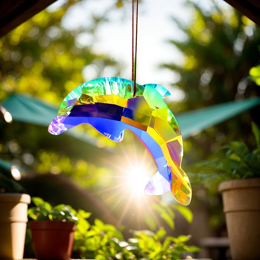 1pc Dolphin Healing Energy Sunshade Window Prism Crystal pendant, transparent color/seven color crystal rainbow manufacturing ga