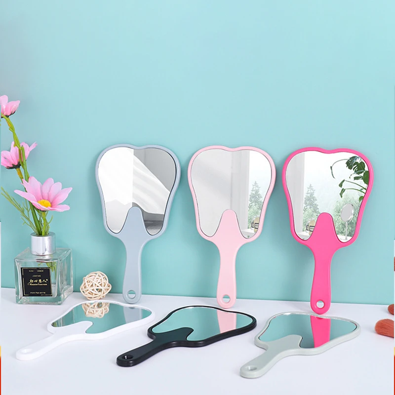 Tooth Shaped Handheld Mirror Cute Makeup Mirror Hand Held Dental Mirrors With Handle High Definition Makeup Mirror Hand Mirror F