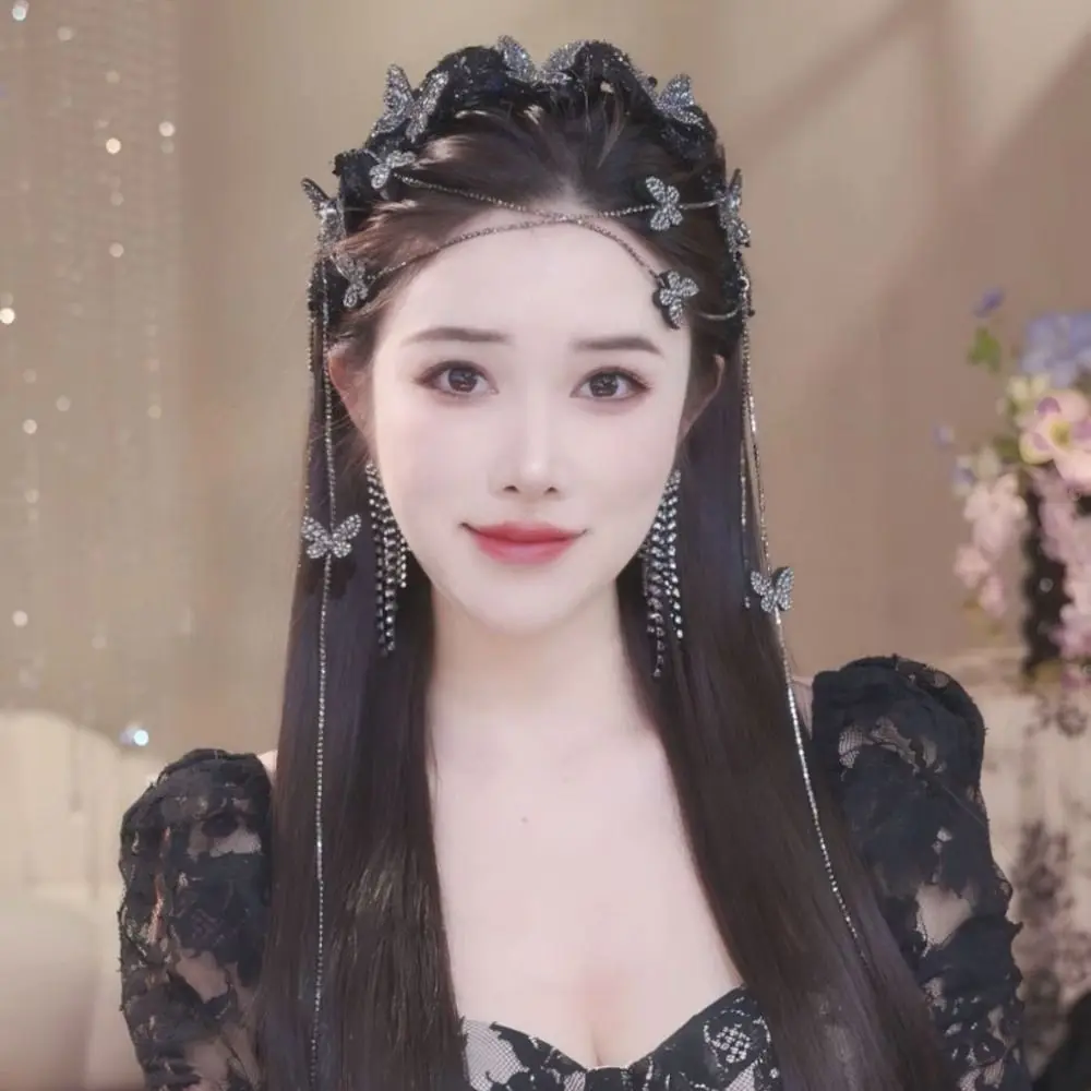 1Pcs New Velvet Braided Tassel Headband Stylish Charm Tassel Lace Mesh Head Band Shiny Floral Hair Accessories for Women