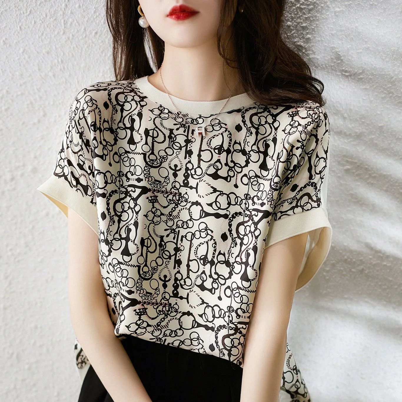 

Woman Summer Style Blouses Shirts Lady Casual Short Sleeve O-Neck Printed T-shirts Tops ZZ1774