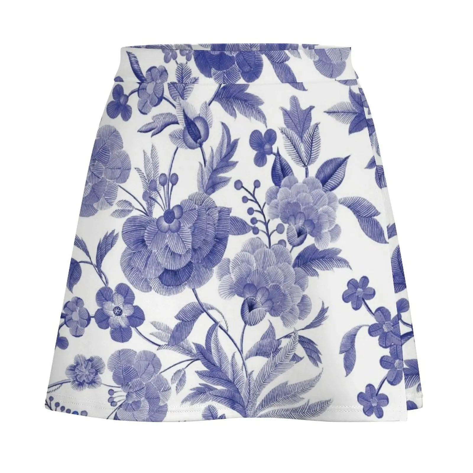 Fabulous Blue and White Asian Style Floral Mini Skirt skirt skirt women clothes