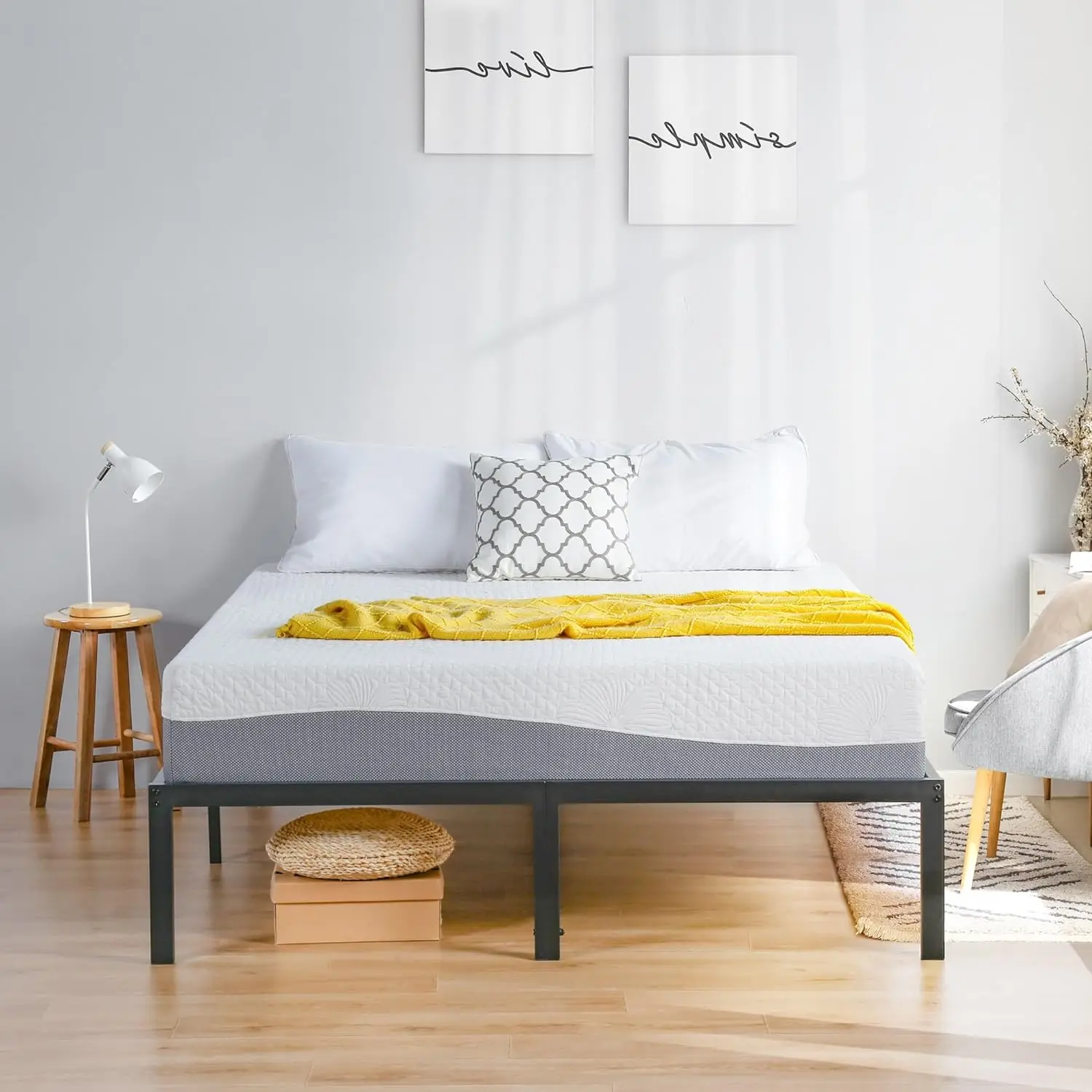 

10" Gel Memory Foam Mattress, Gel-Injected, Comfort & Stress Relieving, Boxed Bed, Medium Firmness, Grey