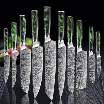 Coltello da cucina Chef Coltello giapponese Laser Damasco Modello Coltello Taglio carne Frutta Pane Verdura Disosso Coltello Affettare Coltello multiuso 1