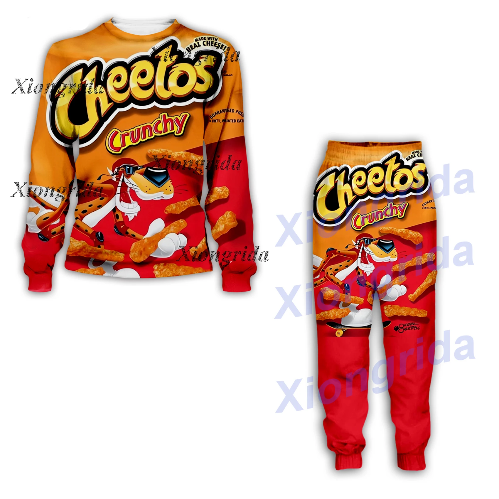 Novelty Cheetos Food Puffs Clothes Set 3D Printed Sweatpants Pants Shorts Hoodies Shirts T shirts Sweatshirts Men Tracksuits New 4