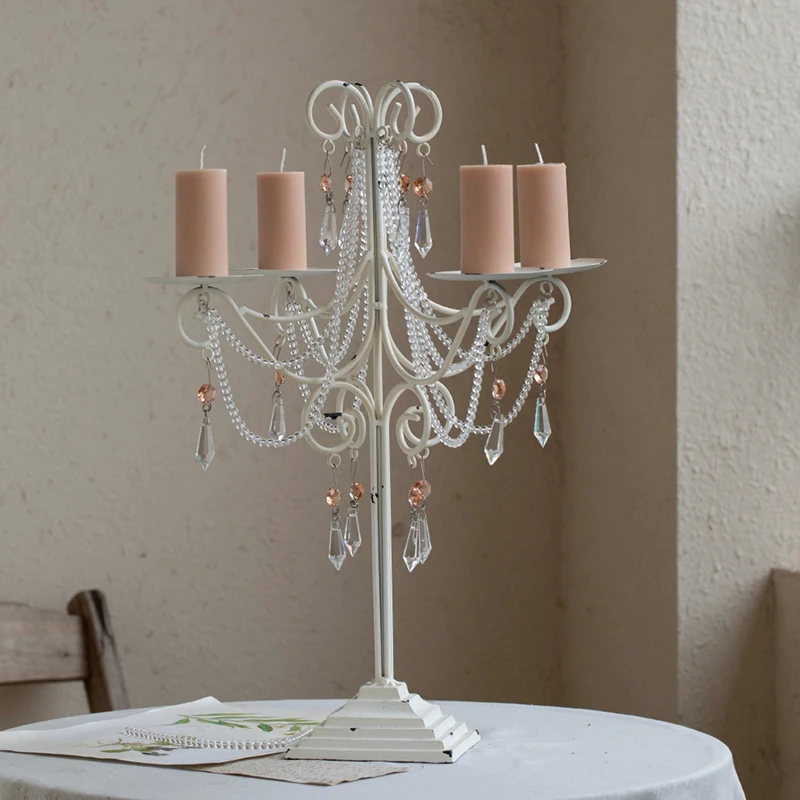 

Crystal White Luxury Candle Holders Iron Retro Pillar Romantic Candle Holders Birthday Bougie Decoration Weeding Decorations