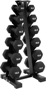 Dumbbell Set with Stand, Neoprene Coated Hand Weights Home Gym Equipment, X-Elite Set: 106-Pound (6 Pairs) 1