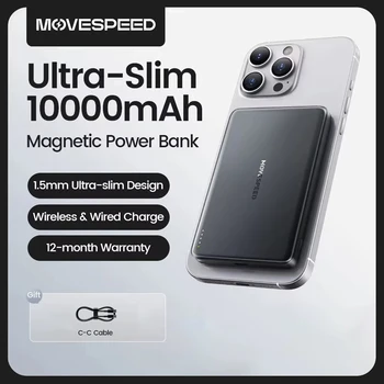 MOVESPEED S10 Slim Magnetic Power Bank 10000mAh PD20W Portable Charger Wireless External Battery for iPhone 16 Samsung Powerbank