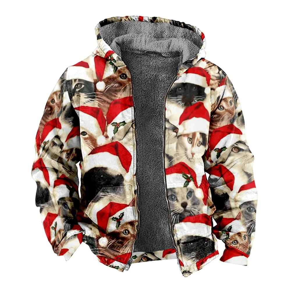 

New Halloween Cotton Coat with Hat Sweater Casual Print Long Sleeve Zipper Sweater Thick Cotton Coat Winter a06