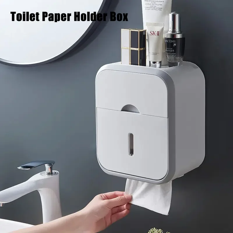 Toilet Paper Holder No Drill Tissue Hanger WC Rolhouder Waterproof Multifunctional Automatic Opening Bathroom Accessories