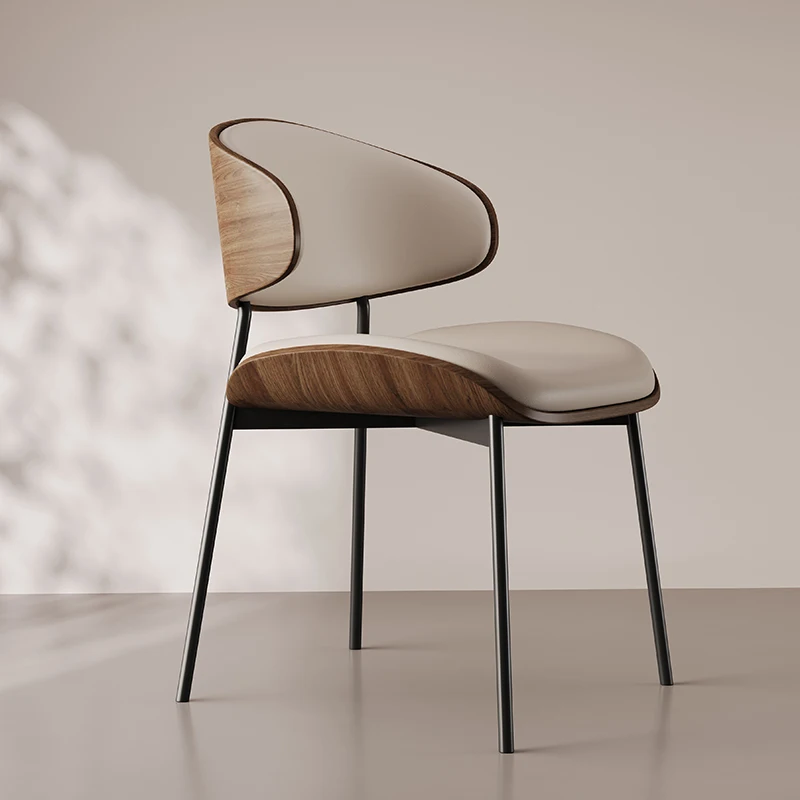 Modern Solid Wood Leather Dining Chairs with Metal for Kitchen Bedroom Coffee Shops Restaurants Hotel Rooms