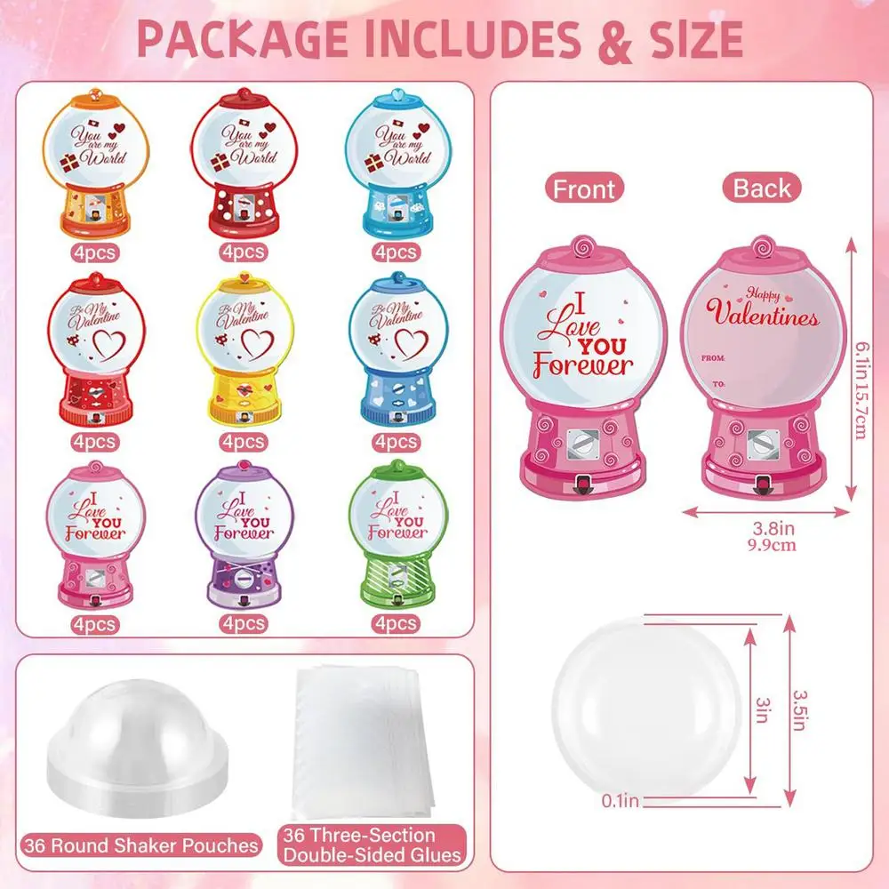 Valentines Candy Card 36pcs DIY Treat Holder Cards Gumball Machine Party Supplies for Couples Office Family Gathering Gift