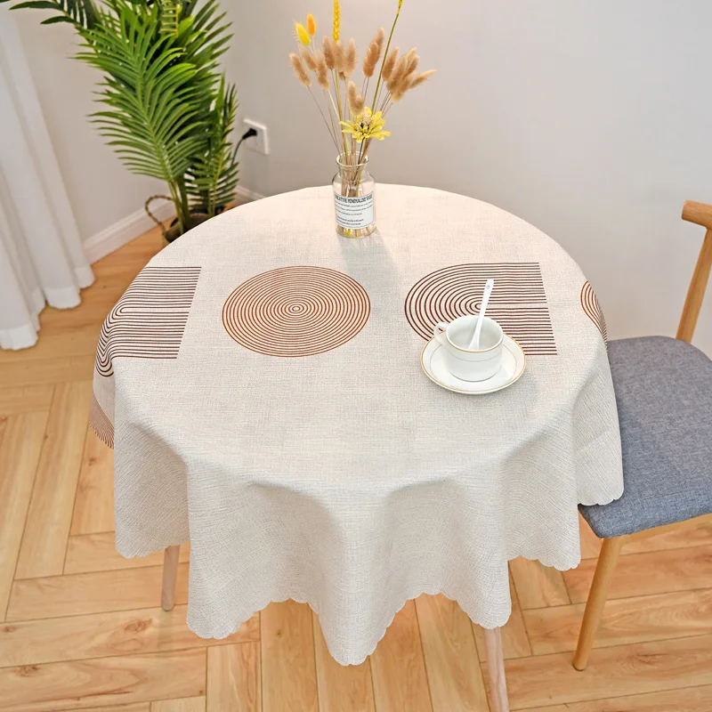 

B131high-end dining table mat ins round table tablecloth waterproof and oil-proof wash-free round tablecloth coffee table
